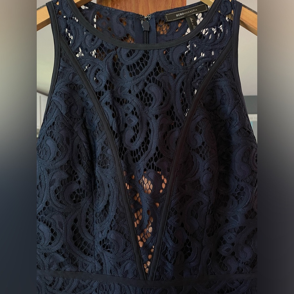 Elegant Navy/Sapphire Blue Above-Knee length dress. WILL DRY CLEAN!